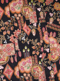 FABRIC ONLY Black color crape fabric with allover embroidery - per meter