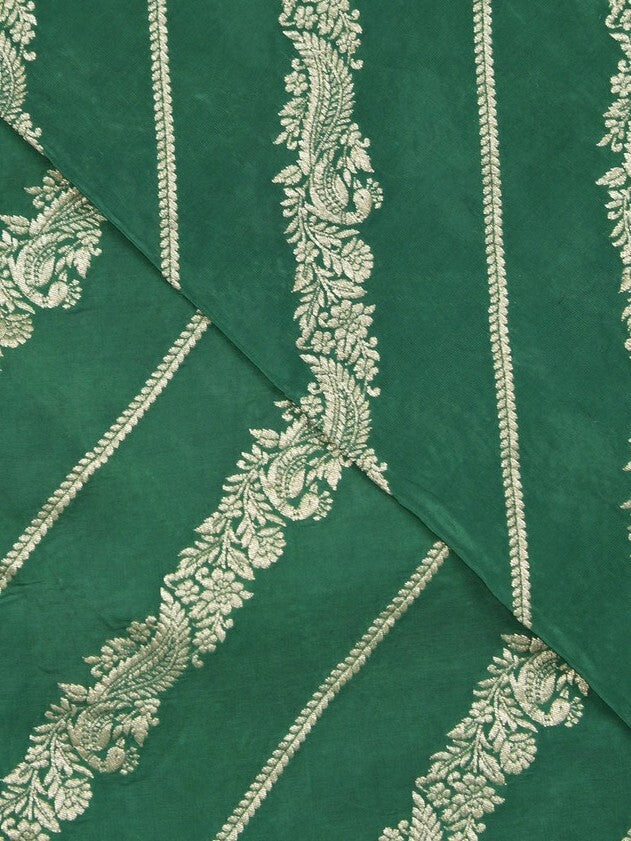 FABRIC ONLY Bottle green color dola silk fabric - per meter
