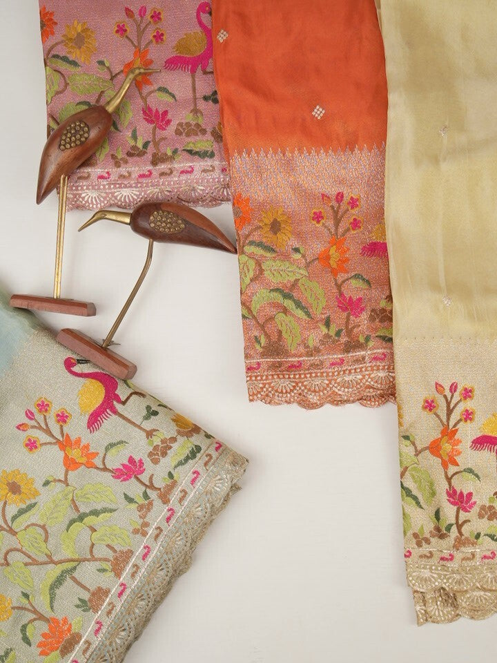 FABRIC ONLY Light blue color dola silk cutwork fabric - per meter