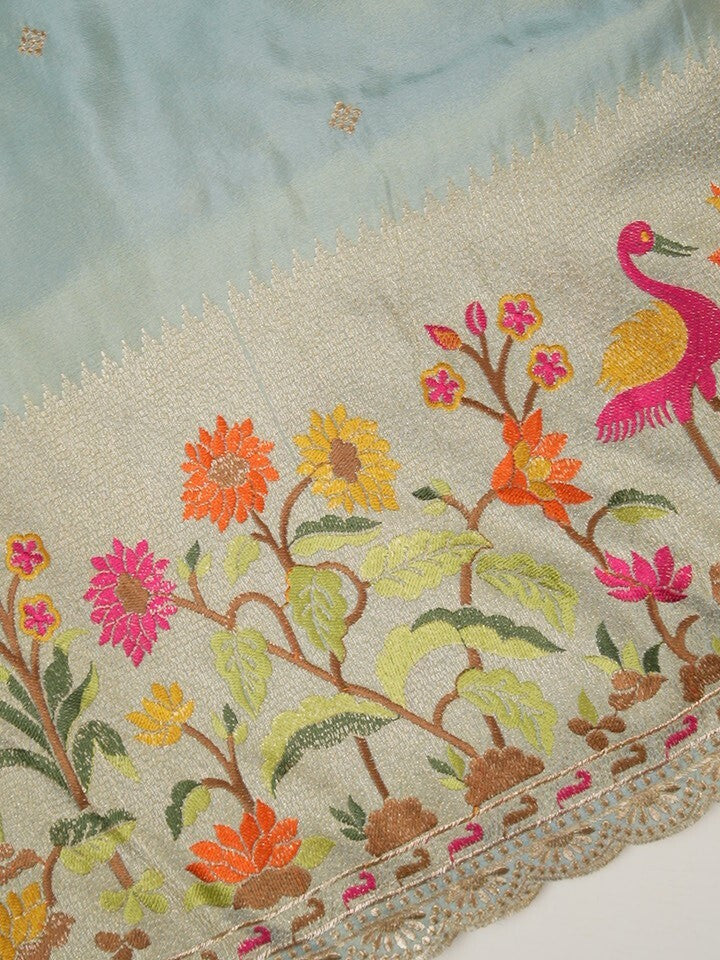 FABRIC ONLY Light blue color dola silk cutwork fabric - per meter