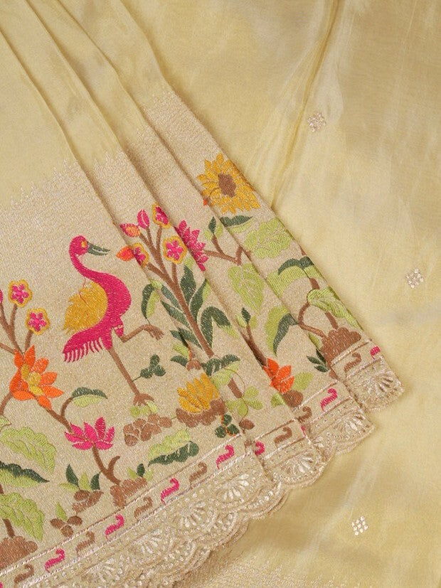 FABRIC ONLY Cream color dola silk cutwork fabric - per meter