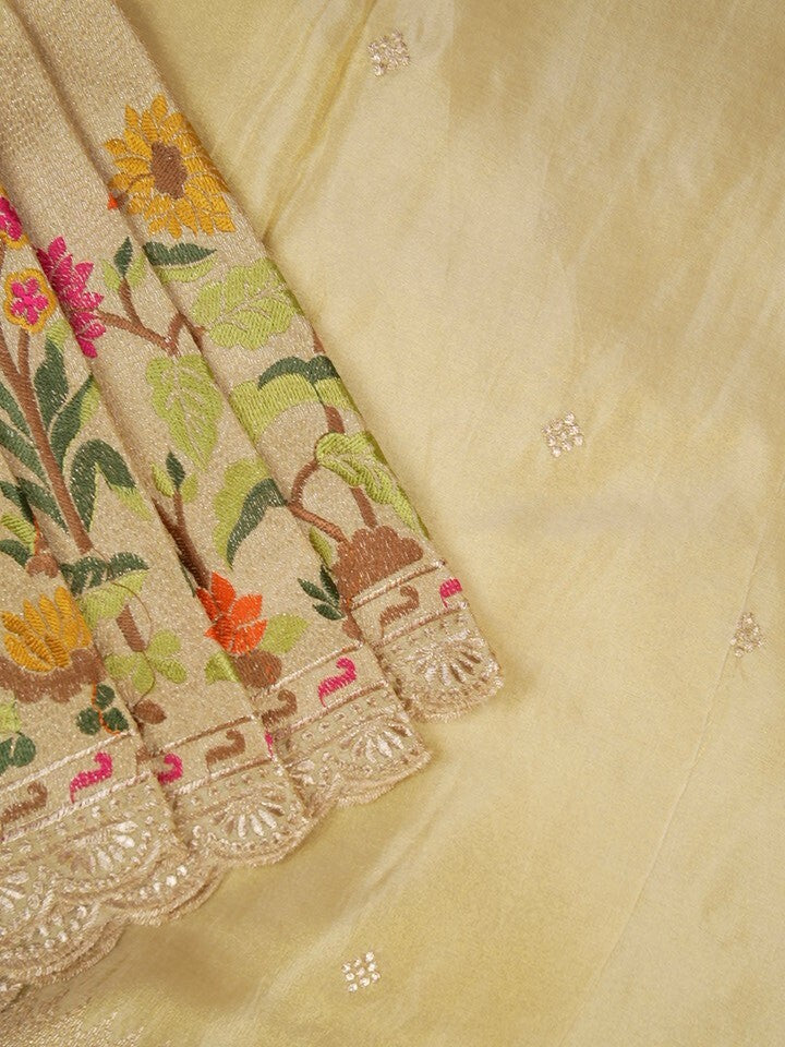 FABRIC ONLY Cream color dola silk cutwork fabric - per meter