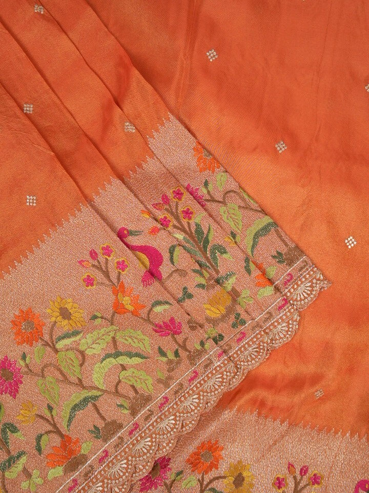 FABRIC ONLY Orange color dola silk cutwork fabric - per meter