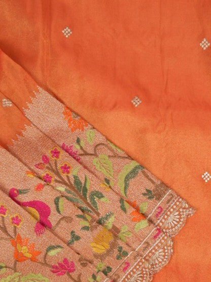FABRIC ONLY Orange color dola silk cutwork fabric - per meter