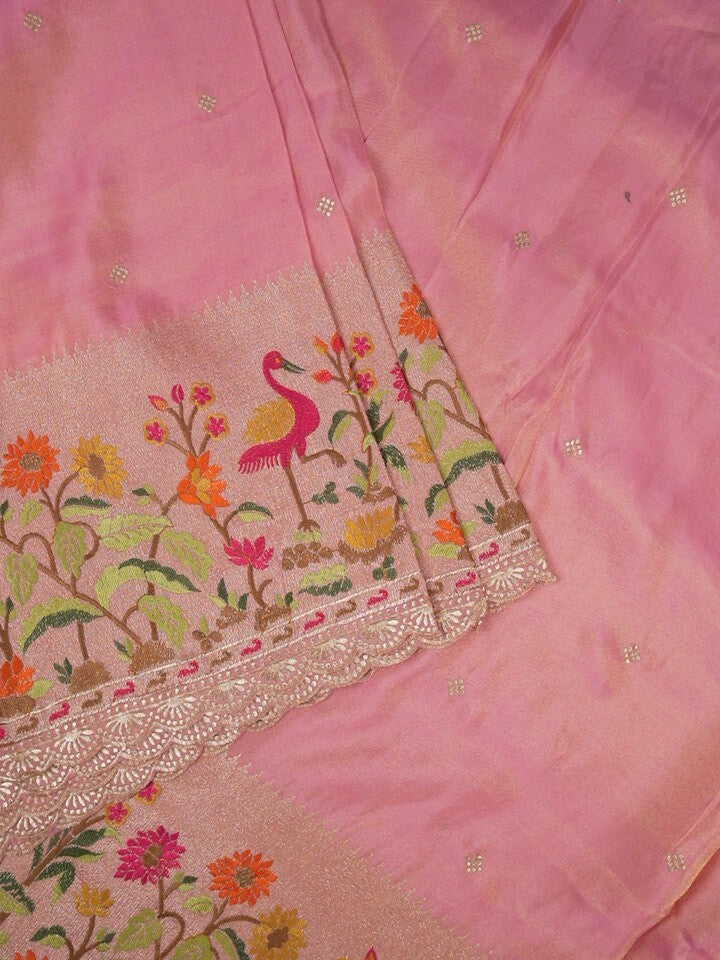 FABRIC ONLY Light pink color dola silk cutwork fabric - per meter