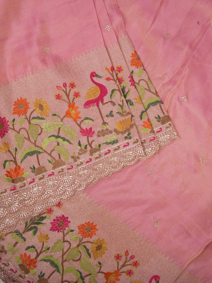 FABRIC ONLY Light pink color dola silk cutwork fabric - per meter