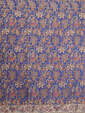 Kalamakari cotton saree royal blue color allover prints & printed border with printed pallu and contrast blouse
