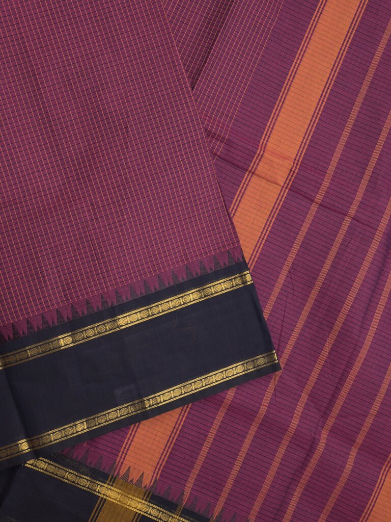Kanchi cotton plain saree with zari border with attached self blouse