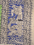 Kalamakari cotton saree parrot green color allover prints & printed border with printed pallu and contrast blouse