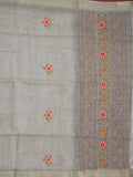 Lenin tissue embroidered fancy saree in light grey color with embroidery pallu and matching blouse