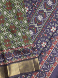 Maheshwari fancy saree leaf green color allover prints & zari border with contrast printed pallu and blouse