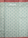 Banaras digital print fancy sarees light blue color allover prints & zari border with short pallu and contrast blouse