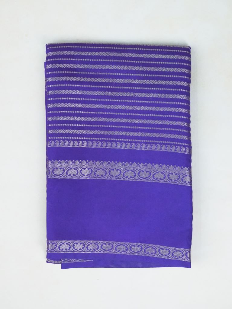 Banaras fancy saree blue color with allover zari stripes, gap border with brocade pallu and attached blouse