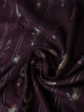 Dola silk fancy saree maroon color with allover zari and sequence lines with motives, running pallu and contrast blouse.