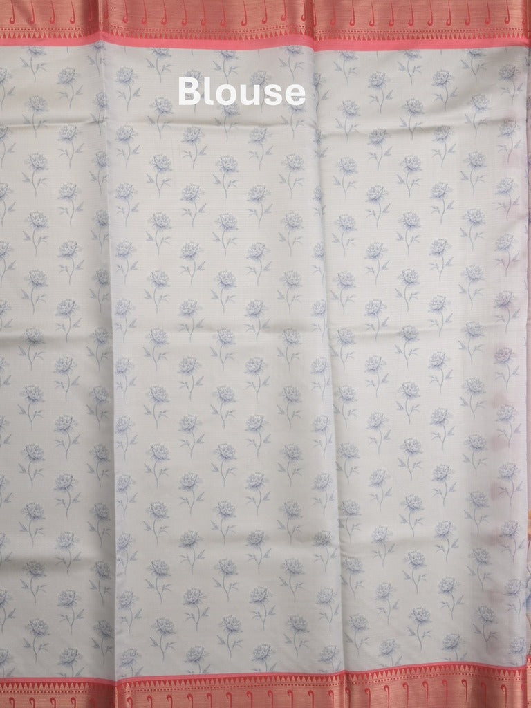 Banaras digital print fancy sarees light lavender color allover prints & zari border with short pallu and contrast blouse