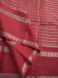 Banaras fancy saree red color with allover zari stripes, gap border with brocade pallu and attached blouse