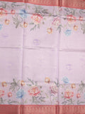 Banaras digital print fancy sarees pastel purple color allover prints & zari border with short pallu and contrast blouse