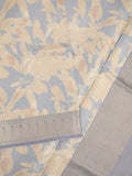 Banaras digital print fancy sarees half white color allover prints & zari border with short pallu and contrast blouse