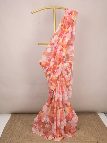 Georgette fancy saree for women | peach | matching blouse | daily wear