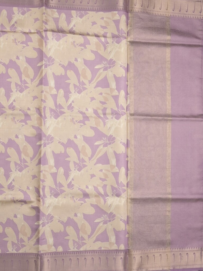 Banaras digital print fancy sarees half white color allover prints & zari border with short pallu and contrast blouse
