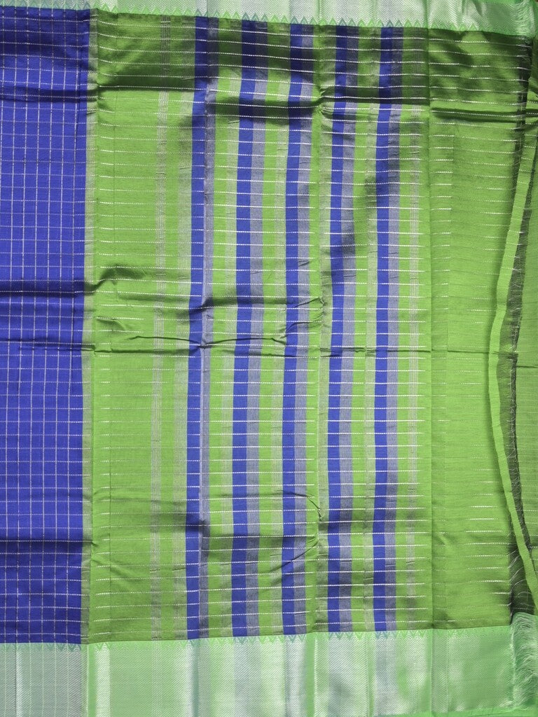 Mangalagiri fancy saree royal blue color allover zari checks & kaddi border with contrast pallu and plain blouse