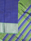 Mangalagiri fancy saree royal blue color allover zari checks & kaddi border with contrast pallu and plain blouse