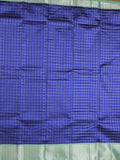 Mangalagiri fancy saree royal blue color allover zari checks & kaddi border with contrast pallu and plain blouse