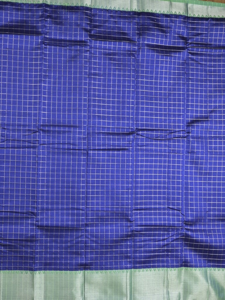Mangalagiri fancy saree royal blue color allover zari checks & kaddi border with contrast pallu and plain blouse