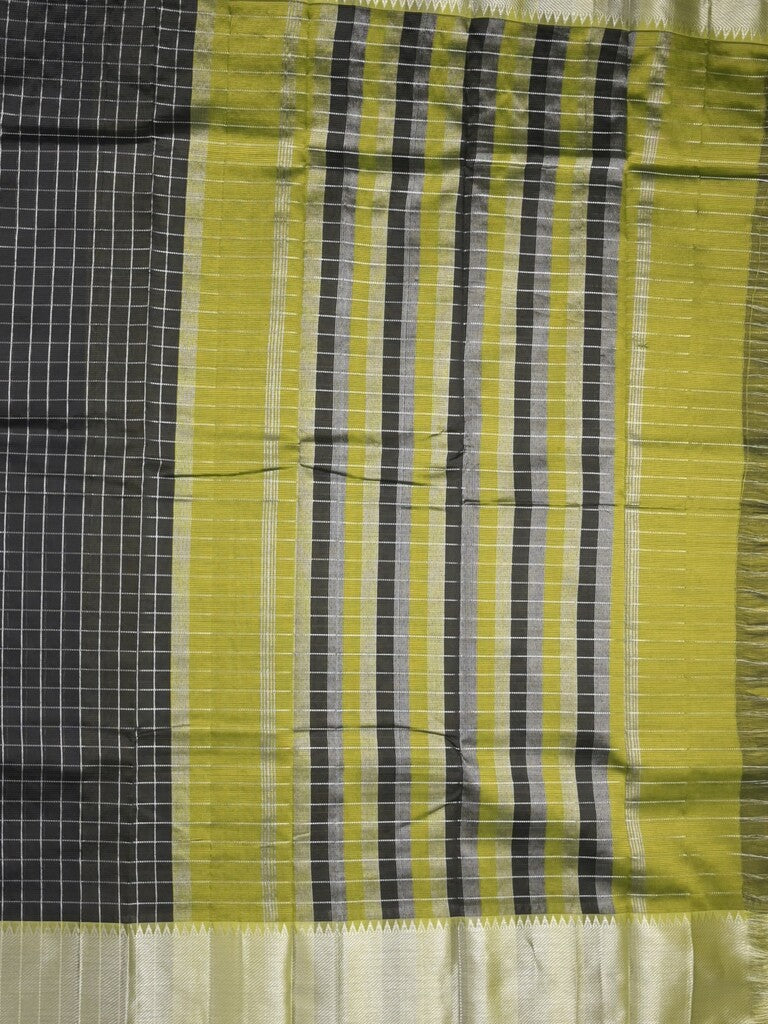 Mangalagiri fancy saree black color allover zari checks & kaddi border with contrast pallu and plain blouse