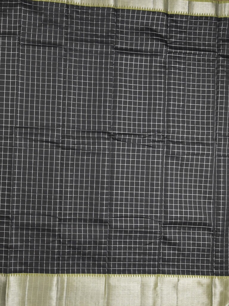 Mangalagiri fancy saree black color allover zari checks & kaddi border with contrast pallu and plain blouse