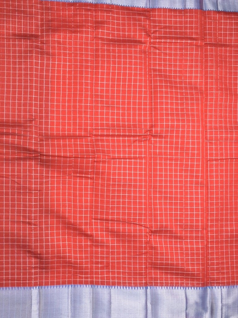 Mangalagiri fancy saree red color allover zari checks & kaddi border with contrast pallu and plain blouse