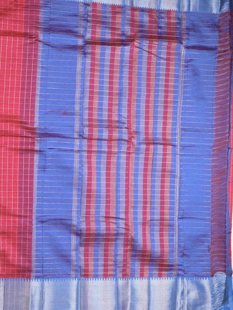 Mangalagiri fancy saree cherry pink color allover zari checks & kaddi border with contrast pallu and plain blouse