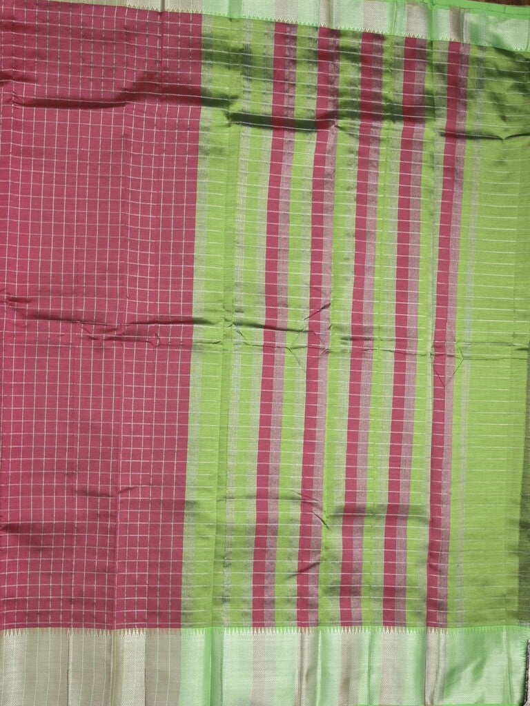 Mangalagiri fancy saree wine color allover zari checks & kaddi border with contrast pallu and plain blouse