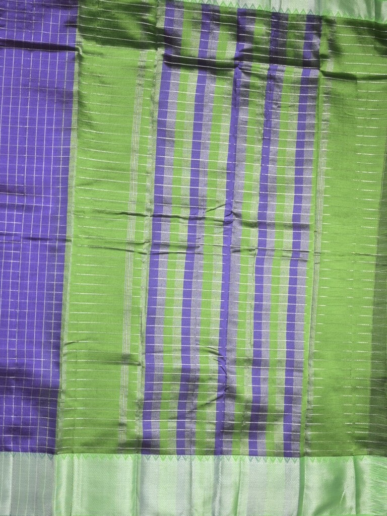 Mangalagiri fancy saree royal blue color allover zari checks & kaddi border with contrast pallu and plain blouse