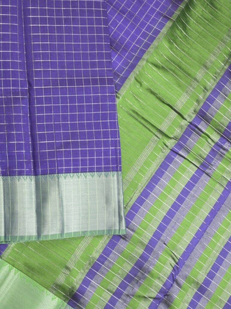 Mangalagiri fancy saree royal blue color allover zari checks & kaddi border with contrast pallu and plain blouse