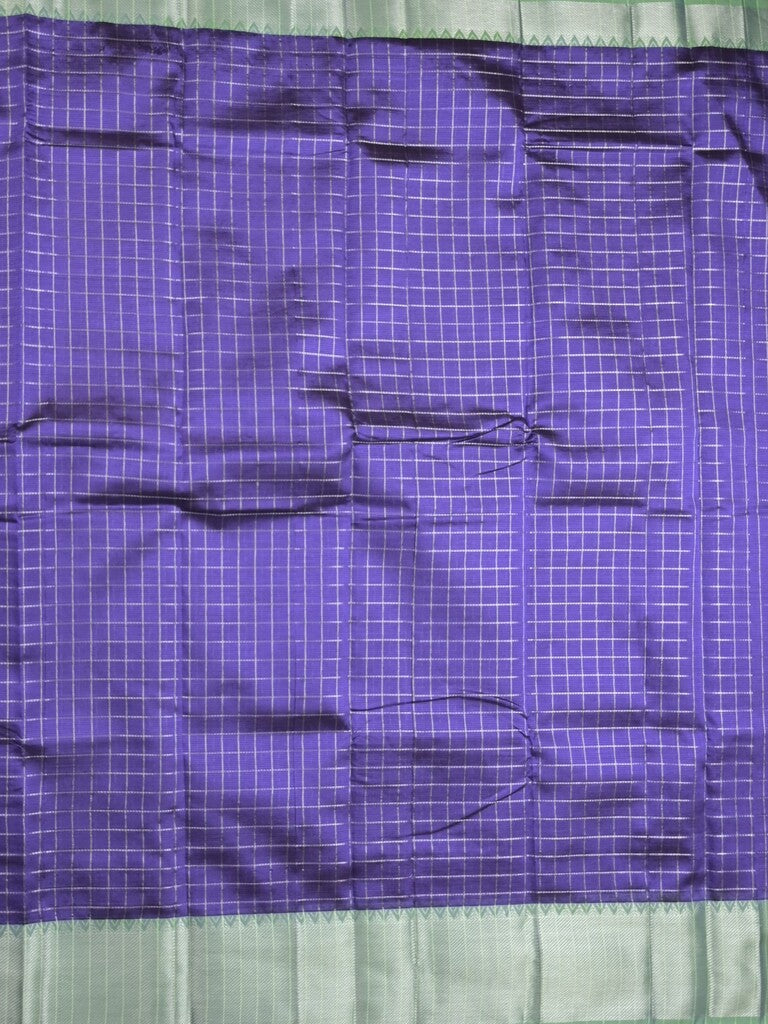 Mangalagiri fancy saree royal blue color allover zari checks & kaddi border with contrast pallu and plain blouse