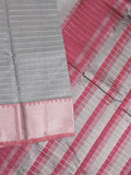Mangalagiri fancy saree grey color allover zari checks & kaddi border with contrast pallu and plain blouse