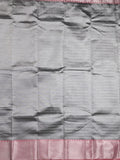 Mangalagiri fancy saree grey color allover zari checks & kaddi border with contrast pallu and plain blouse