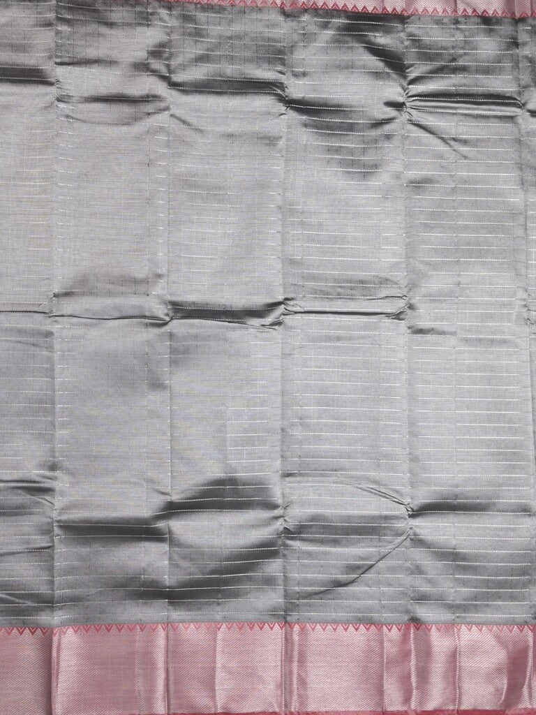 Mangalagiri fancy saree grey color allover zari checks & kaddi border with contrast pallu and plain blouse