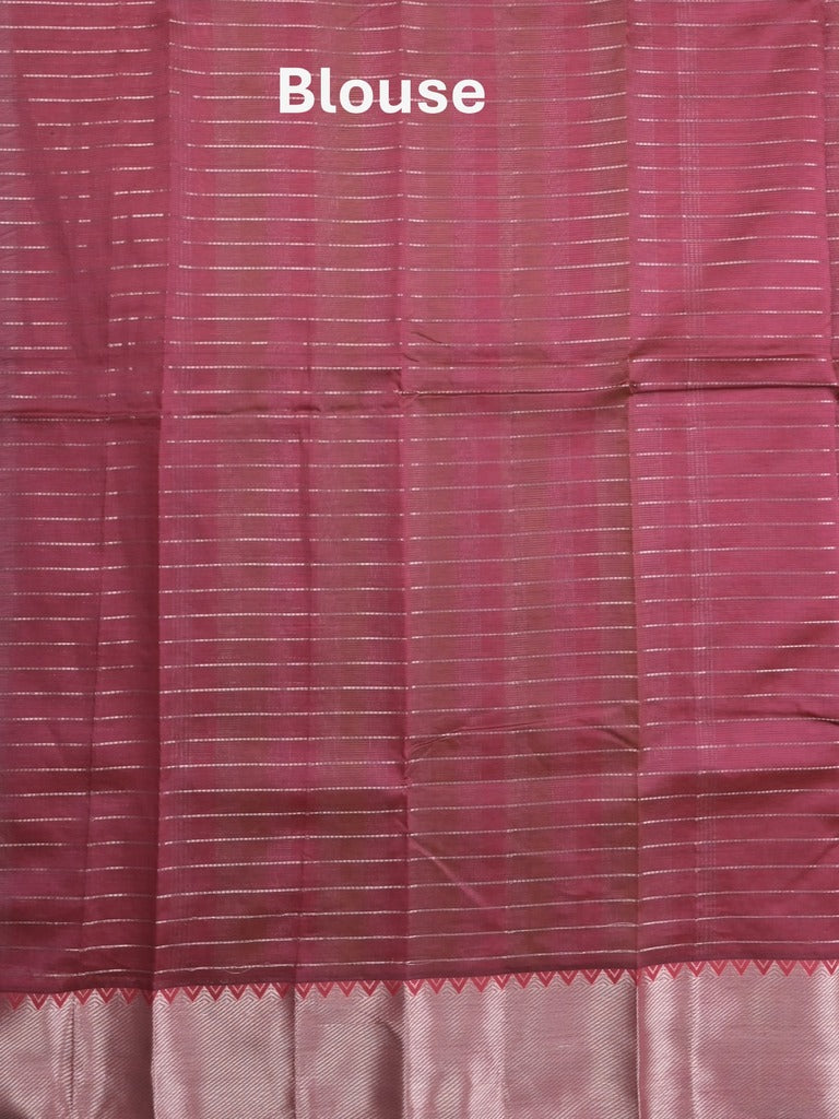 Mangalagiri fancy saree olive green color allover zari checks & kaddi border with contrast pallu and plain blouse