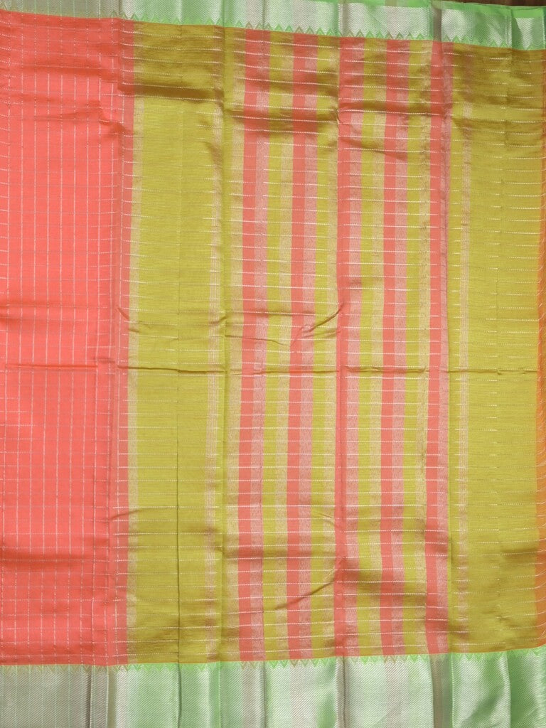 Mangalagiri fancy saree light pink color allover zari checks & kaddi border with contrast pallu and plain blouse