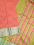 Mangalagiri fancy saree light pink color allover zari checks & kaddi border with contrast pallu and plain blouse