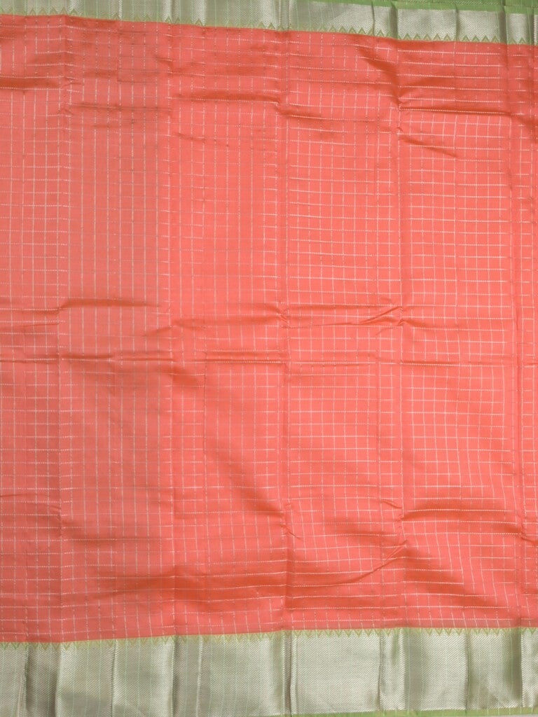 Mangalagiri fancy saree light pink color allover zari checks & kaddi border with contrast pallu and plain blouse