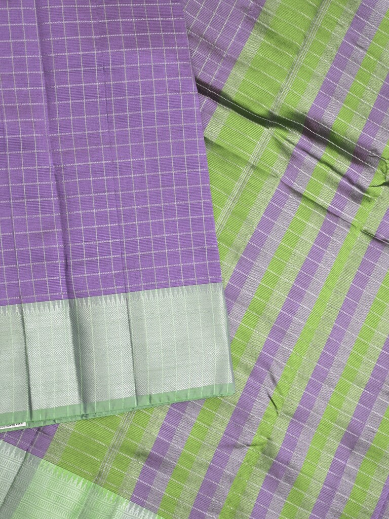 Mangalagiri fancy saree purple color allover zari checks & kaddi border with contrast pallu and plain blouse
