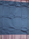 Mangalagiri fancy saree navy blue color allover zari checks & kaddi border with contrast pallu and plain blouse
