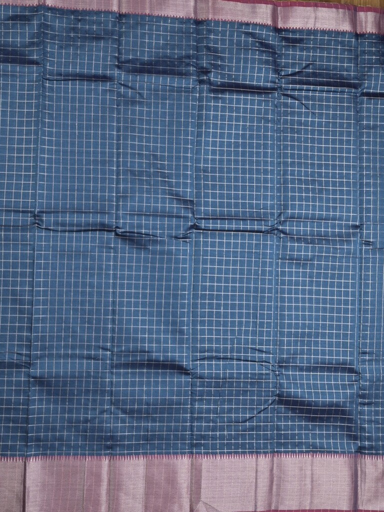 Mangalagiri fancy saree navy blue color allover zari checks & kaddi border with contrast pallu and plain blouse