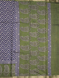Maheshwari fancy saree royal blue color allover prints & zari border with contrast printed pallu and blouse
