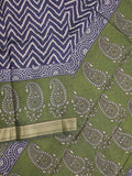 Maheshwari fancy saree royal blue color allover prints & zari border with contrast printed pallu and blouse