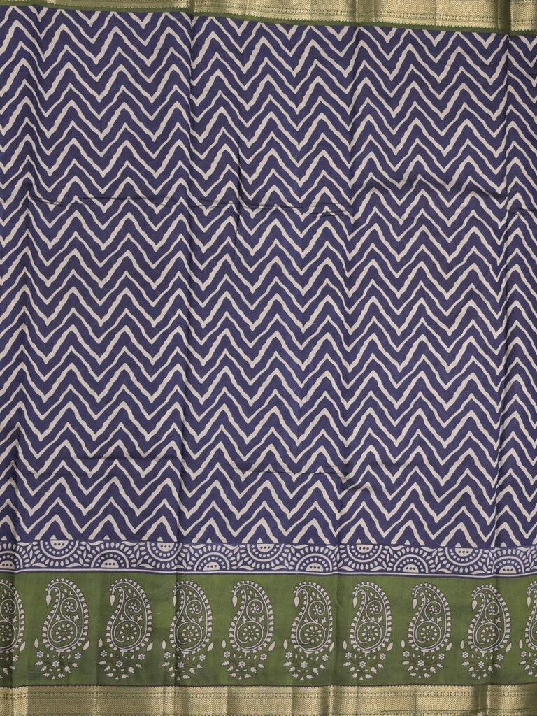 Maheshwari fancy saree royal blue color allover prints & zari border with contrast printed pallu and blouse