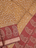 Maheshwari fancy saree mustard yellow color allover prints & zari border with contrast printed pallu and blouse
